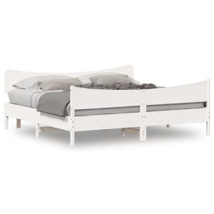 Łóżko bez materaca białe 200×200 cm lite drewno sosnowe 480016 Łóżko bez materaca białe 200×200 cm lite drewno sosnowe 480016