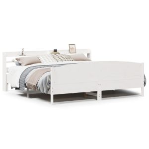 Łóżko bez materaca białe 200×200 cm lite drewno sosnowe 480129 Łóżko bez materaca białe 200×200 cm lite drewno sosnowe 480129