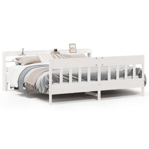Łóżko bez materaca białe 200×200 cm lite drewno sosnowe 480140 Łóżko bez materaca białe 200×200 cm lite drewno sosnowe 480140