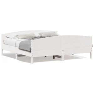 Łóżko bez materaca białe 200×200 cm lite drewno sosnowe 475665 Łóżko bez materaca białe 200×200 cm lite drewno sosnowe 475665