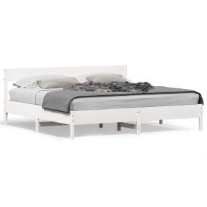 Łóżko bez materaca białe 200×200 cm lite drewno sosnowe 472666 Łóżko bez materaca białe 200×200 cm lite drewno sosnowe 472666