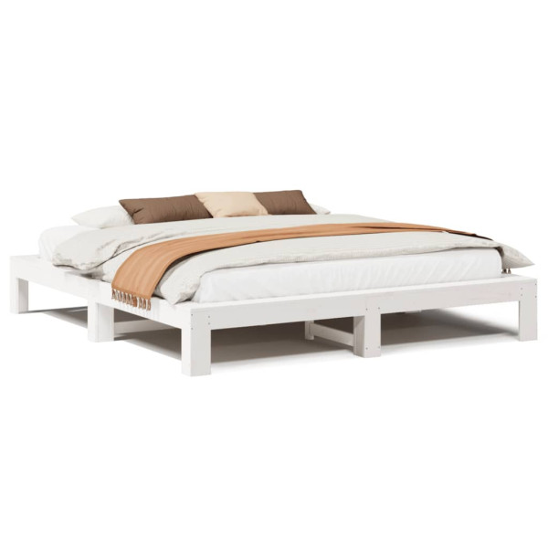 Łóżko bez materaca białe 200x200 cm lite drewno sosnowe 475936
