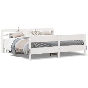 Łóżko bez materaca białe 200×200 cm lite drewno sosnowe 477594 Łóżko bez materaca białe 200×200 cm lite drewno sosnowe 477594