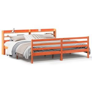 Łóżko bez materaca woskowy brąz 200×200 cm drewno sosnowe 479361