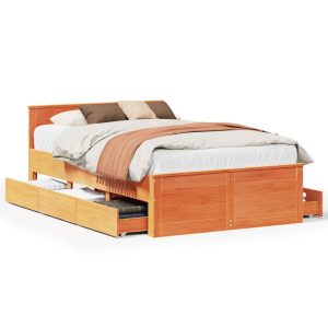 Łóżko bez materaca, z wezgłowiem, woskowy brąz, 135×190 cm 722138 Łóżko bez materaca, z wezgłowiem, woskowy brąz, 135×190 cm 722138