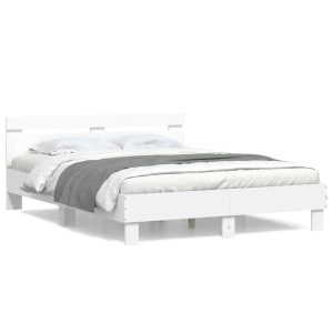 Łóżko Białe Rama Łóżka Ze Stelażem Do Sypialni Pokoju 150×200 cm 828098 Łóżko Białe Rama Łóżka Ze Stelażem Do Sypialni Pokoju 150×200 cm 828098
