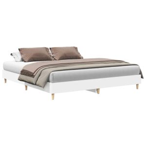 Łóżko Białe Rama Łóżka Ze Stelażem Do Sypialni Pokoju 200×200 cm 825005