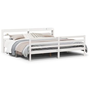 Łóżko Białe Rama Łóżka Ze Stelażem Do Sypialni Pokoju 200×200 cm 828386