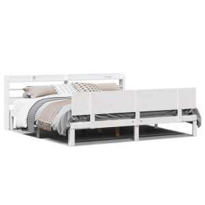 Łóżko Białe Rama Łóżka Ze Stelażem Do Sypialni Pokoju 200×200 cm 827608