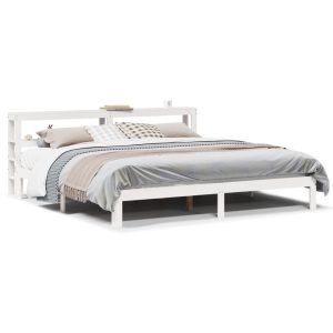 Łóżko Białe Rama Łóżka Ze Stelażem Do Sypialni Pokoju 200×200 cm 827658