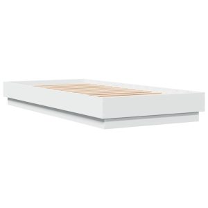 Łóżko Białe Rama Łóżka Ze Stelażem Do Sypialni Pokoju LED 100×200 cm 828428
