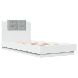 Łóżko Białe Rama Łóżka Ze Stelażem Do Sypialni Pokoju LED 100×200 cm 827768
