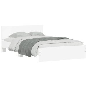 Łóżko Białe Rama Łóżka Ze Stelażem Do Sypialni Pokoju LED 135×190 cm 828418
