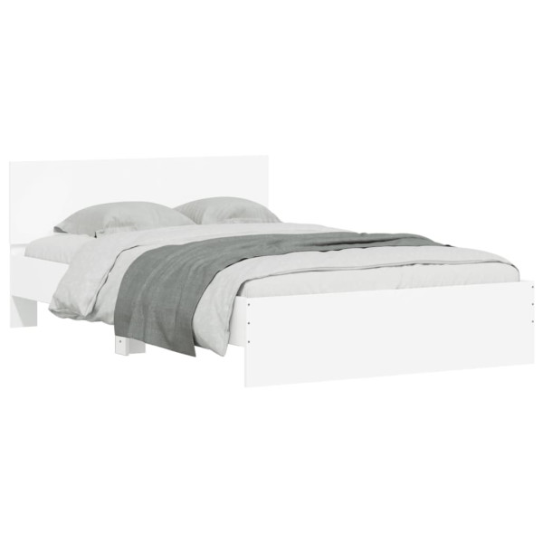 Łóżko Białe Rama Łóżka Ze Stelażem Do Sypialni Pokoju LED 135x190 cm 828418
