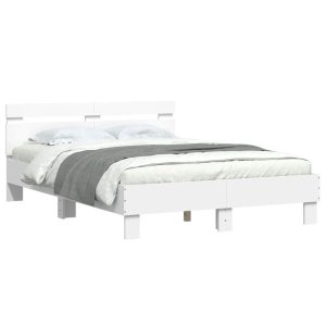 Łóżko Białe Rama Łóżka Ze Stelażem Do Sypialni Pokoju LED 135×190 cm 827521