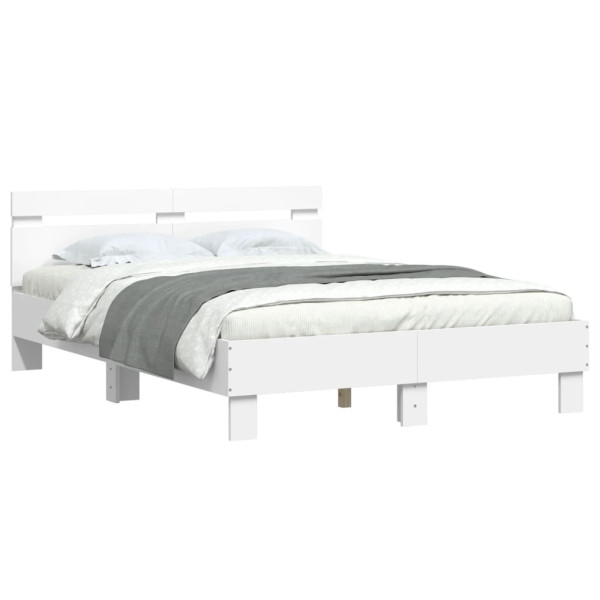 Łóżko Białe Rama Łóżka Ze Stelażem Do Sypialni Pokoju LED 135x190 cm 827521