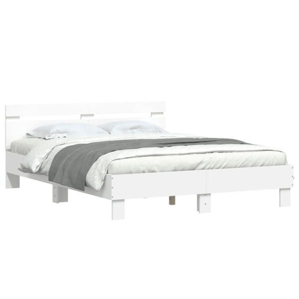 Łóżko Białe Rama Łóżka Ze Stelażem Do Sypialni Pokoju LED 140x190 cm 828103