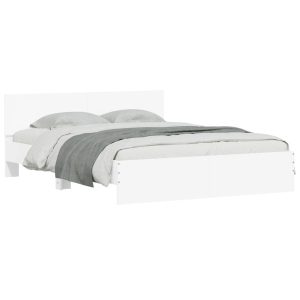 Łóżko Białe Rama Łóżka Ze Stelażem Do Sypialni Pokoju LED 150×200 cm 827543