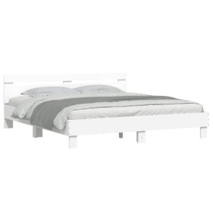 Łóżko Białe Rama Łóżka Ze Stelażem Do Sypialni Pokoju LED 160×200 cm 828359 Łóżko Białe Rama Łóżka Ze Stelażem Do Sypialni Pokoju LED 160×200 cm 828359