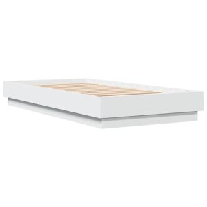 Łóżko Białe Rama Łóżka Ze Stelażem Do Sypialni Pokoju LED 75×190 cm 827560 Łóżko Białe Rama Łóżka Ze Stelażem Do Sypialni Pokoju LED 75×190 cm 827560