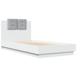 Łóżko Białe Rama Łóżka Ze Stelażem Do Sypialni Pokoju LED 75×190 cm 827741 Łóżko Białe Rama Łóżka Ze Stelażem Do Sypialni Pokoju LED 75×190 cm 827741