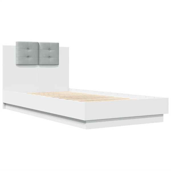 Łóżko Białe Rama Łóżka Ze Stelażem Do Sypialni Pokoju LED 75x190 cm 827741