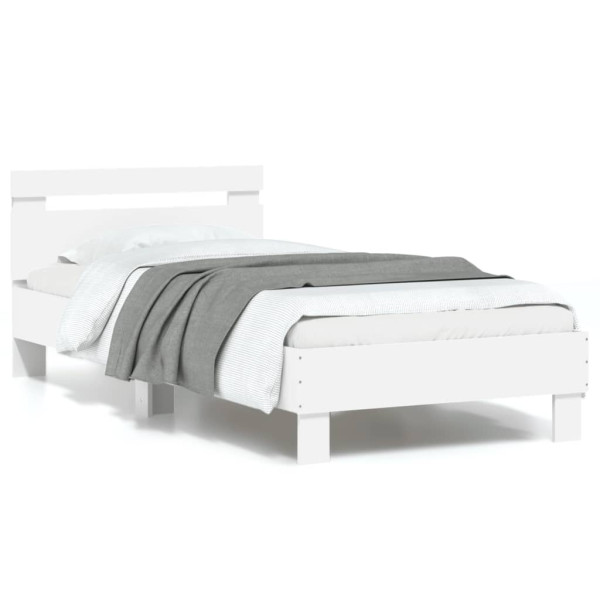 Łóżko Białe Rama Łóżka Ze Stelażem Do Sypialni Pokoju LED 90x190 cm 827758