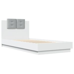 Łóżko Białe Rama Łóżka Ze Stelażem Do Sypialni Pokoju LED 90×200 cm 827581
