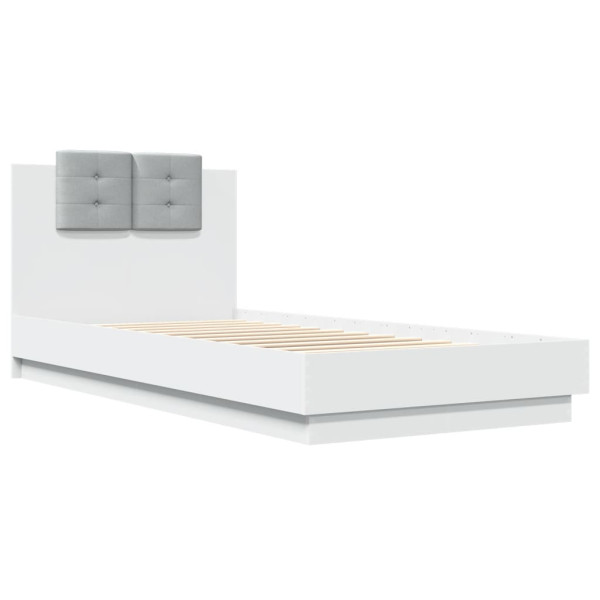 Łóżko Białe Rama Łóżka Ze Stelażem Do Sypialni Pokoju LED 90x200 cm 827581