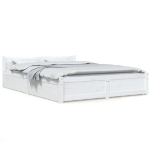 Łóżko Białe z Szufladami Rama Łóżka Ze Stelażem Pokój Sypialnia 135×190 cm 830885 Łóżko Białe z Szufladami Rama Łóżka Ze Stelażem Pokój Sypialnia 135×190 cm 830885