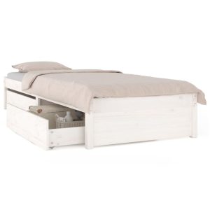 Łóżko Białe z Szufladami Rama Łóżka Ze Stelażem Pokój Sypialnia 75×190 cm 830249 Łóżko Białe z Szufladami Rama Łóżka Ze Stelażem Pokój Sypialnia 75×190 cm 830249