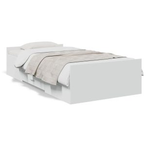 Łóżko Białe z Szufladami Rama Łóżka Ze Stelażem Pokój Sypialnia 75×190 cm 830772 Łóżko Białe z Szufladami Rama Łóżka Ze Stelażem Pokój Sypialnia 75×190 cm 830772