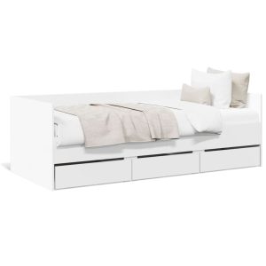 Łóżko Białe z Szufladami Rama Łóżka Ze Stelażem Pokój Sypialnia 90×200 cm 830438 Łóżko Białe z Szufladami Rama Łóżka Ze Stelażem Pokój Sypialnia 90×200 cm 830438