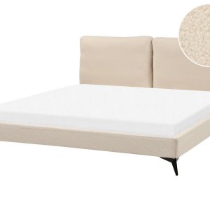 Łóżko boucle 180×200 rama ze stelażem beżowe 171740 Łóżko boucle 180×200 rama ze stelażem beżowe 171740