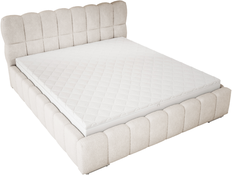 Łóżko boucle 200x200 Avilla do sypialni, stelaż, pojemnik - Kremowy 1053304