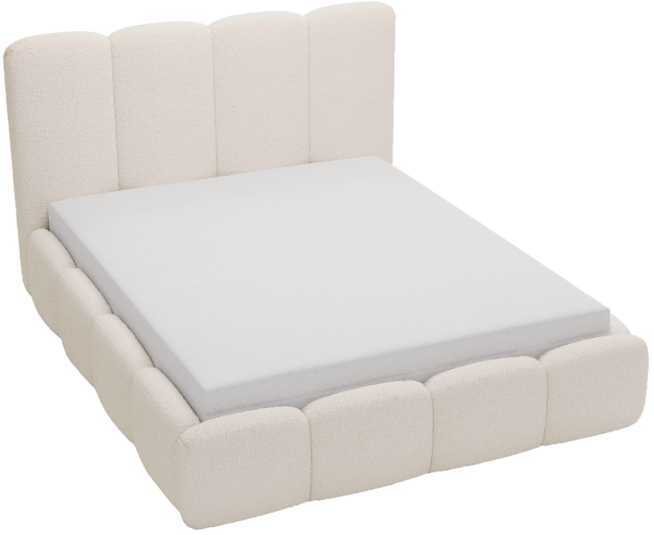 Łóżko boucle 200x200 Merkad, pojemnik, stelaż metalowy - Beżowy 1054666
