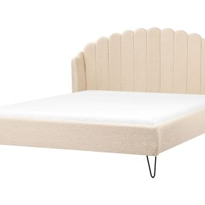 Łóżko boucle wezgłowie muszelka 180×200 beżowe 597749 Łóżko boucle wezgłowie muszelka 180×200 beżowe 597749