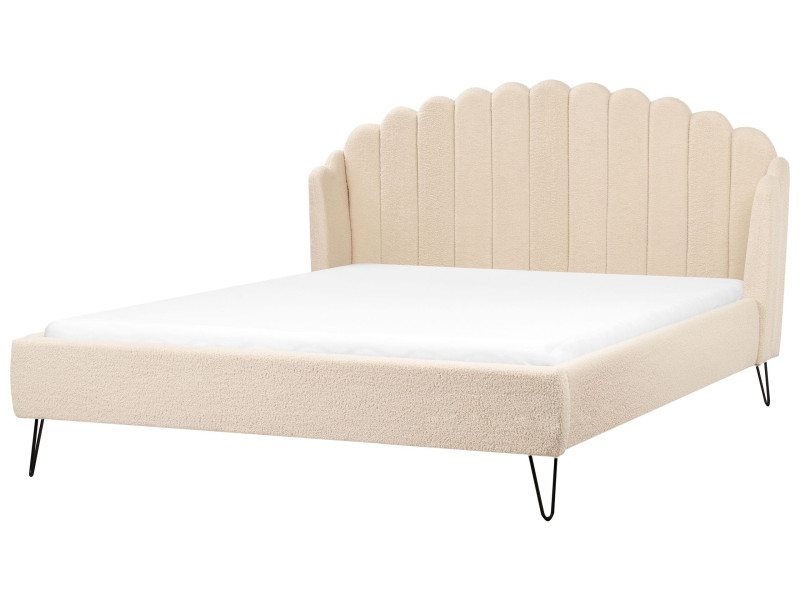 Łóżko boucle wezgłowie muszelka 180x200 beżowe 597749