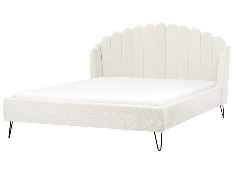 Łóżko boucle wezgłowie muszelka 180x200 złamana biel 597755