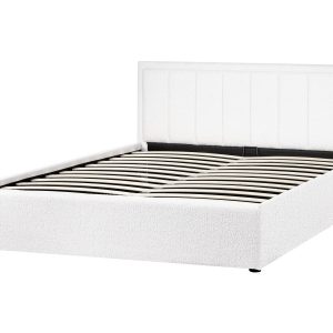 Łóżko boucle z pojemnikiem 160×200 cm białe 515984
