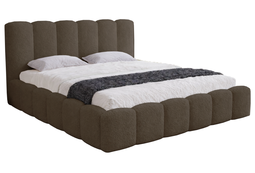 Łóżko boucle ze stelażem metalowym 180x200 Florent - Brązowy 1053555