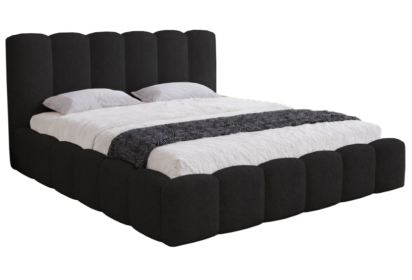 Łóżko boucle ze stelażem metalowym 180x200 Florent - Czarny 1053517