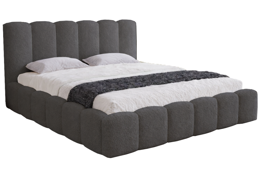 Łóżko boucle ze stelażem metalowym 180x200 Florent - Szary 1052020