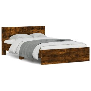 Łóżko Brązowe Rama Łóżka Ze Stelażem Do Sypialni Pokoju LED 140×190 cm 828581