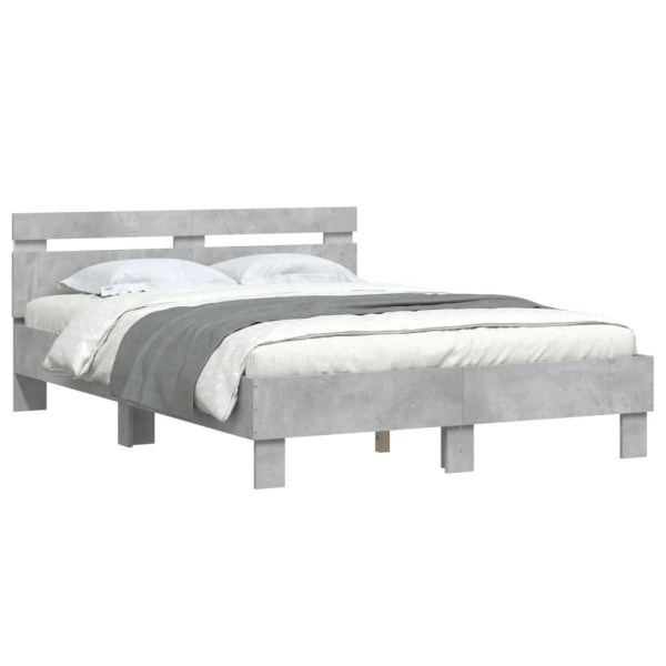 Łóżko Szare Rama Łóżka Ze Stelażem Do Pokoju Sypialni LED 135x190 cm 827637
