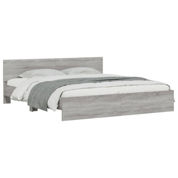 Łóżko Szare Rama Łóżka Ze Stelażem Do Sypialni Pokoju LED 200x200 cm 828393