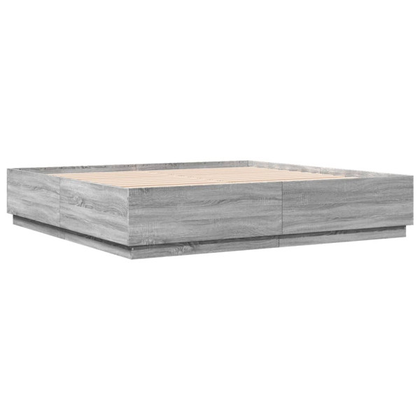 Łóżko Szare Rama Łóżka Ze Stelażem Do Sypialni Pokoju LED 200x200 cm 830318