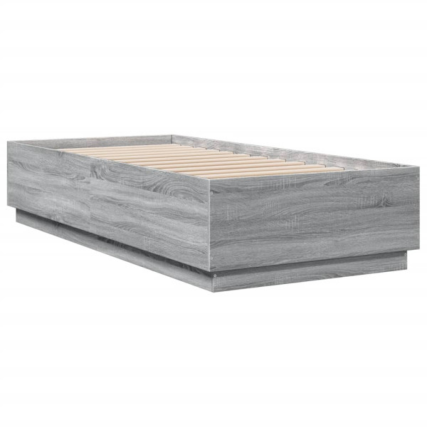 Łóżko Szare Rama Łóżka Ze Stelażem Do Sypialni Pokoju LED 90x200 cm 830824