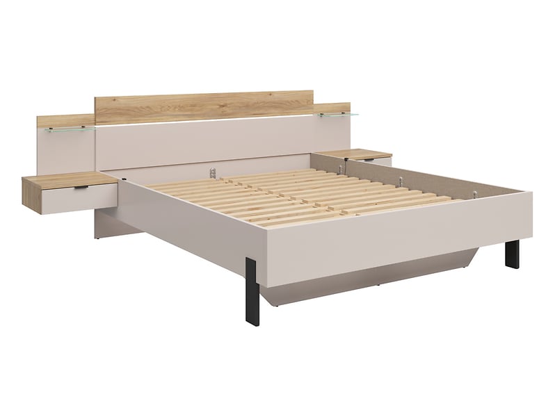Łóżko Tabina 180x200 z 2 szafkami nocnymi i LED dąb mauvella/kaszmir 961254