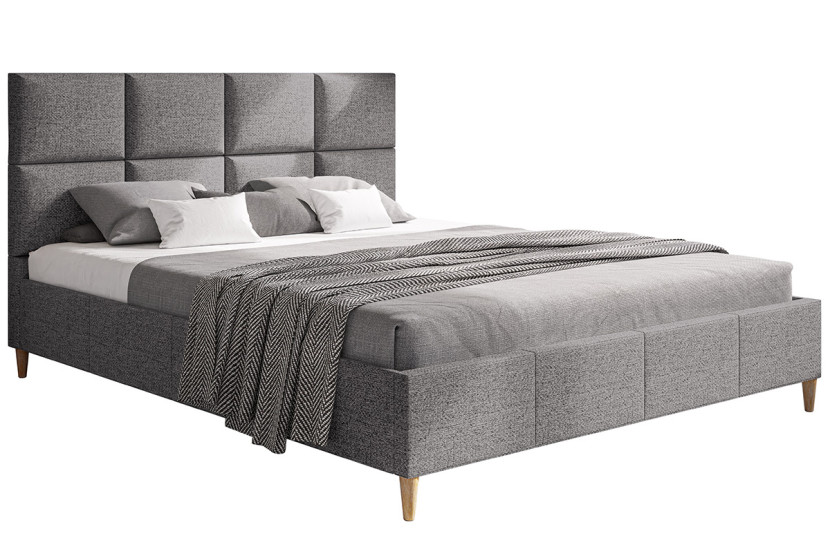 Łóżko tapicerowane 140x200 LUXO 1 na drewnianych nóżkach, Malmo 92- szare 788437